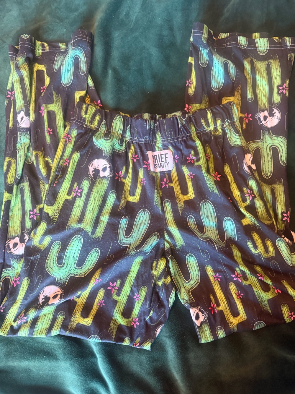 Three Pawz Black Pajama Shorts with Neon Green Cactus and Pink Flower Print